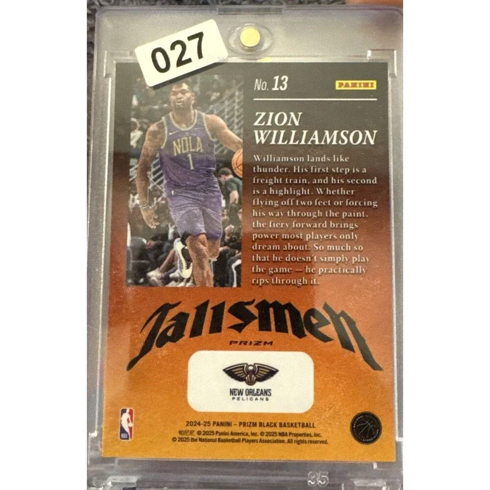 Zion Williamson 2024-25 Prizm Black Talismen Silver Prizm